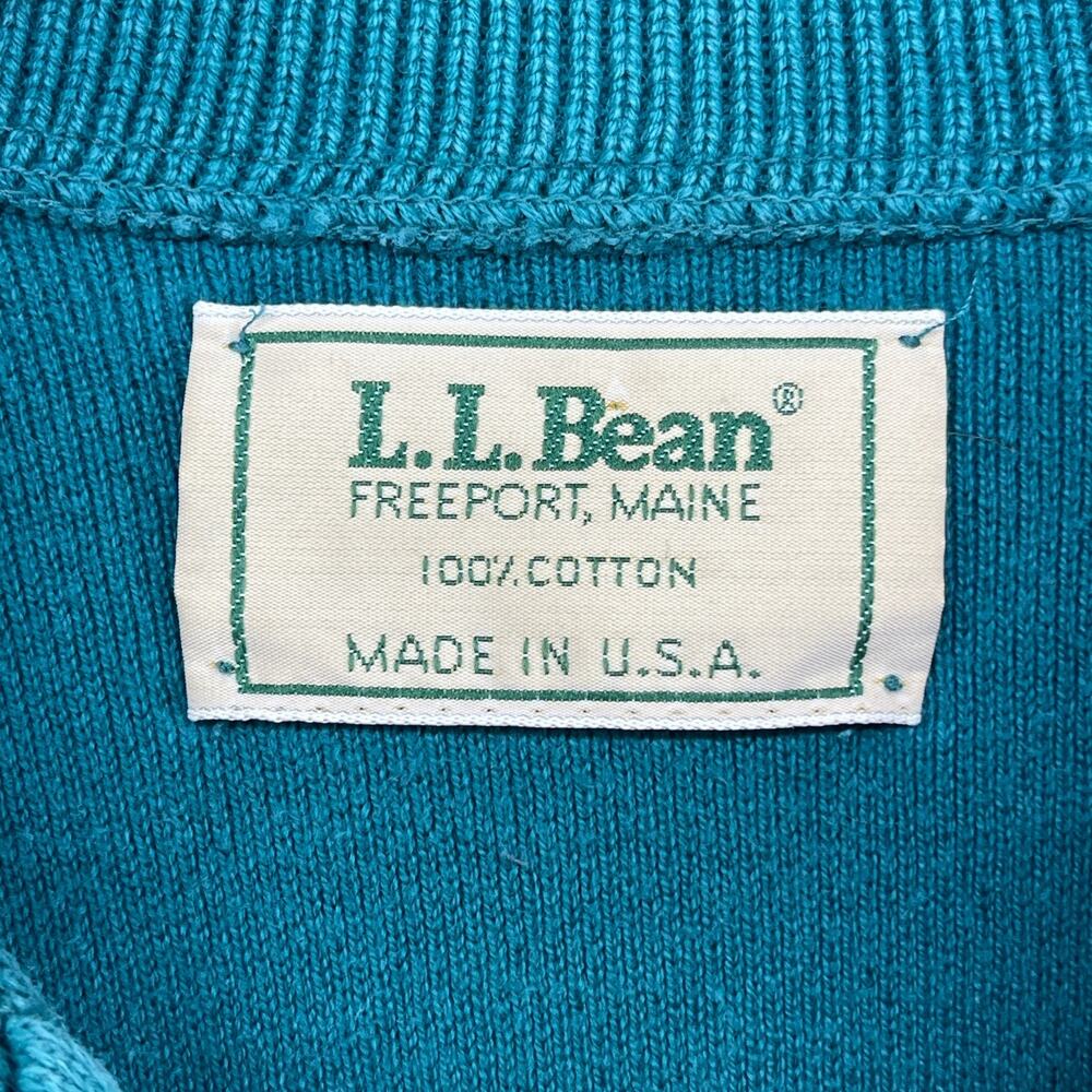 LL BEAN Sweater Womens M Polo Jumper Long Sleeve Pullover Cotton Green VTG USA - Picture 5 of 11